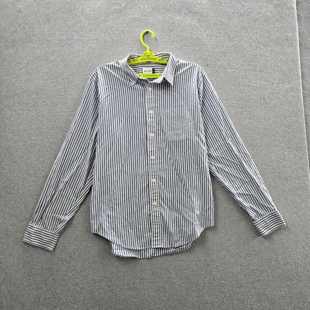 Abercrombie & Fitch Men Button Up Shirt XL Blue Striped Long Sleeve Logo